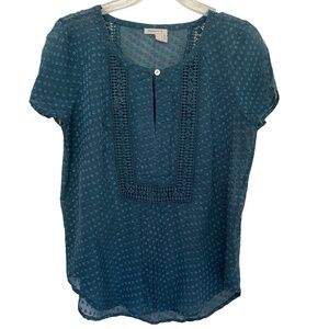 Anthropologie Meadow Rue teal green silk/ cotton lace top. Sz S